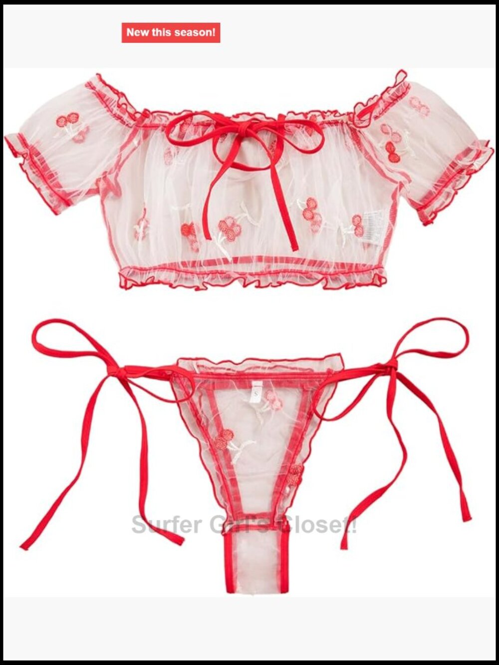 Sheer Mesh Ruffle 2-Piece Lingerie Set Top & Side-Tie Panty